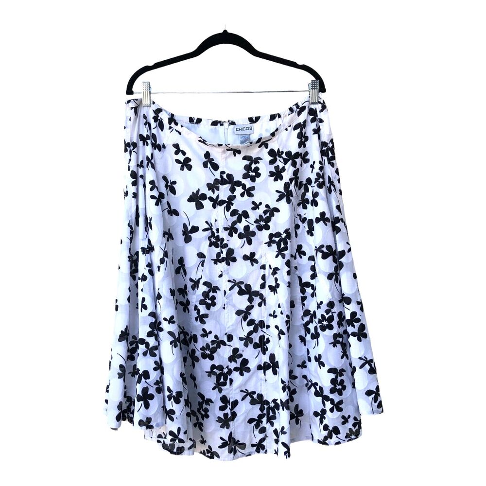 Chico's Cotton Floral Fit and Flare Pinup Lined Skater Zip Skirt Sz 16‎